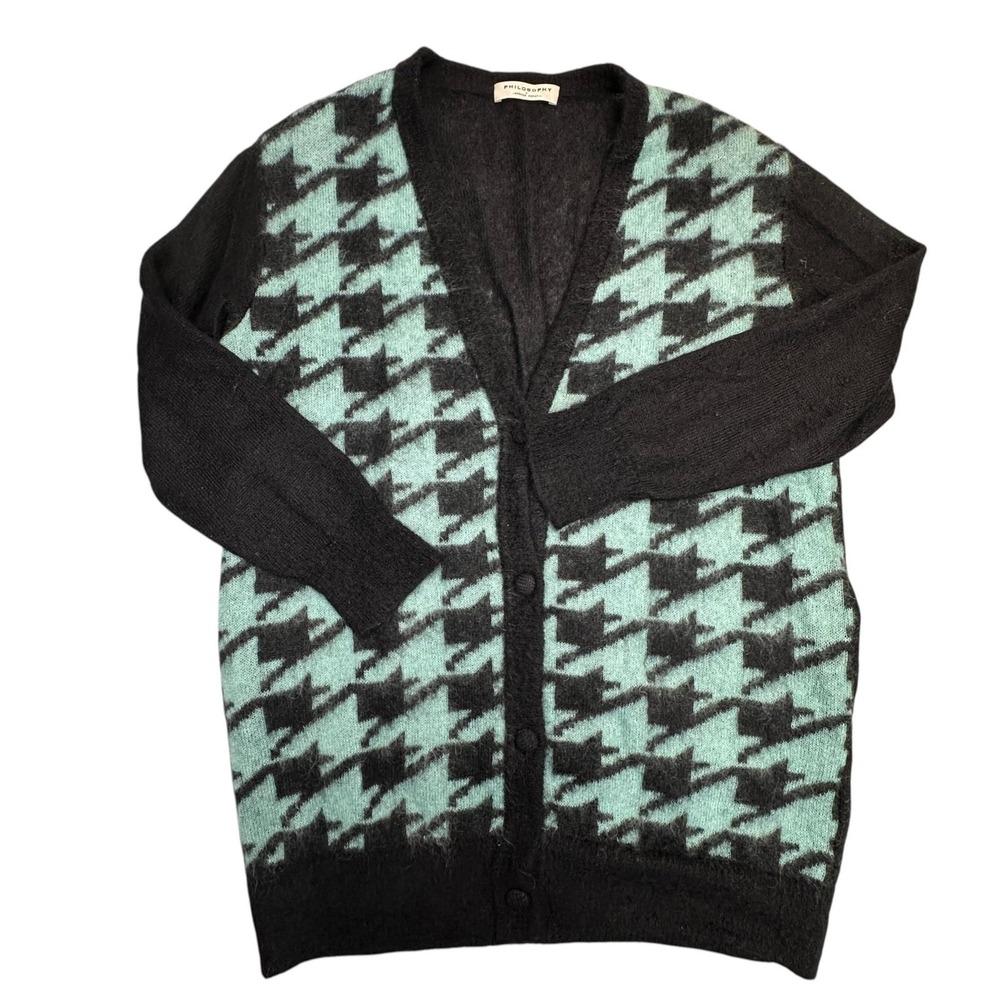 Philosophy Di Lorenzo Serafini‎ Cardigan Womens Medium Black Mohair Houndstooth